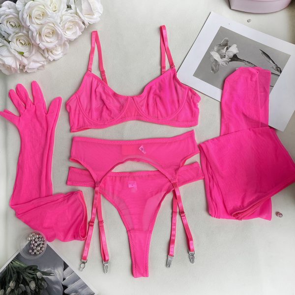 DIER European and American Sexy Lips Rose Red Pure Color Garter Gloves Sexy Intimates Sexy Kit - Image 7