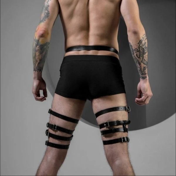 Men's sexy leather binding pants nightclub leather wear punk style leather belt one-piece pants one-piece delivery - Image 3