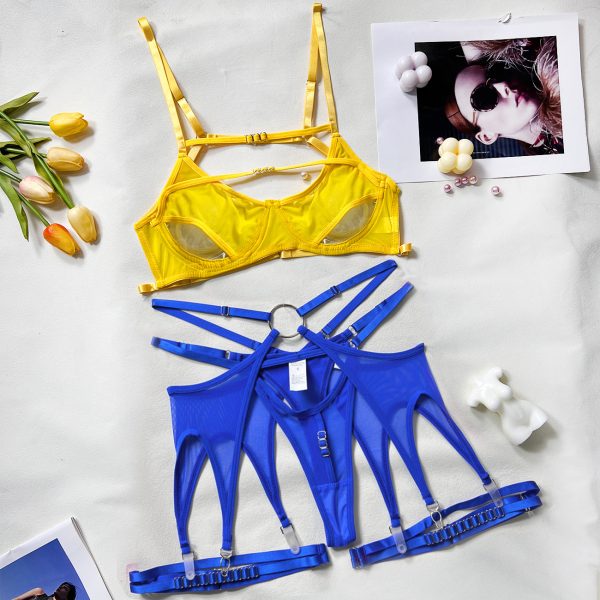 Deer Foreign Trade Europe and America Summer Hot Sexy Underwear Sexy Contrasting Color Mesh Steel Ring Mesh Perspective Kit - Image 8