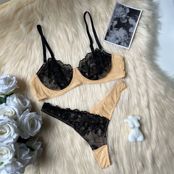 DIER New Export Color-blocked Lace Mesh Sexy Suit See-through Sexy Two-piece Set for Women - Image 6