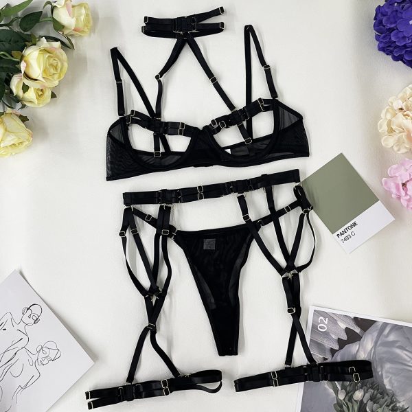Deer European and American Explosive Summer New Women's Fashion Two-color Stitching Strap Complex Heavy Technology Underwear 5-piece Set - Image 8