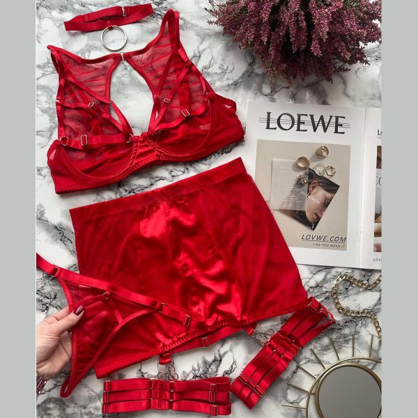 DIER European and American Foreign Trade Russia   Sexy Mesh Strap Sexy Mesh Underwear 6-piece Set - Image 7