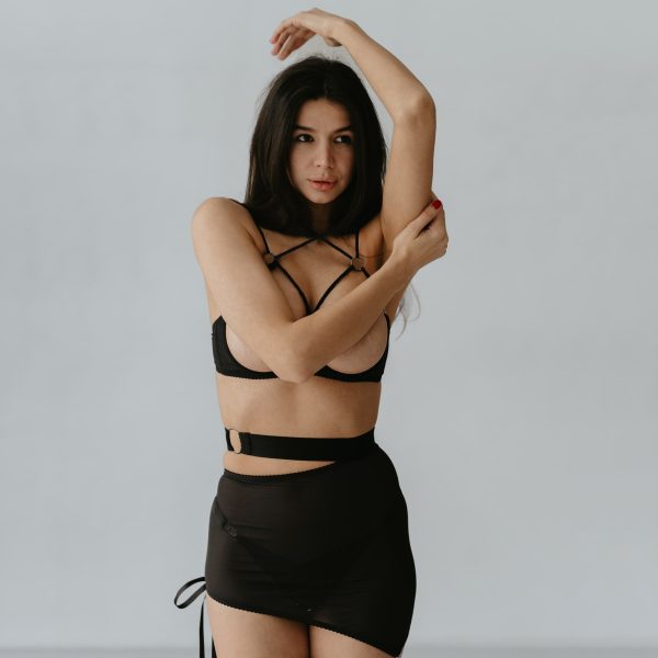 DIER  Fashion European and American Strap Cross Neck Sexy Mesh Overskirt Hollow Sexy Underwear Set - Image 2