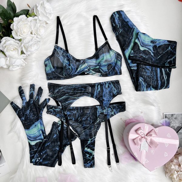 DIER European and American ins Tie-Dye Lingerie 5-piece New Tie-Dye Sexy Lingerie Sexy Kit - Image 8