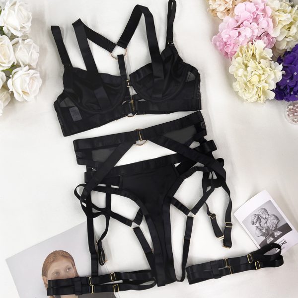 new gathered steel ring mesh garter belt sexy body shaping sexy lingerie multi-piece set - Image 7