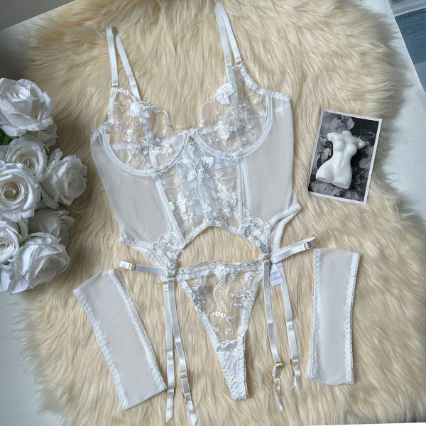 Sexy Temptation Mesh Heavy Industry Embroidery Mesh Pack 3-piece Bra suit - Image 8