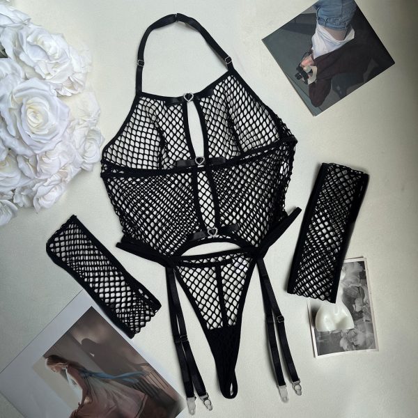 DIER Sexy Fishing Net Underwear Bra Ultra-thin Net Fishing Net Sexy suit Perspective conjoined - Image 6