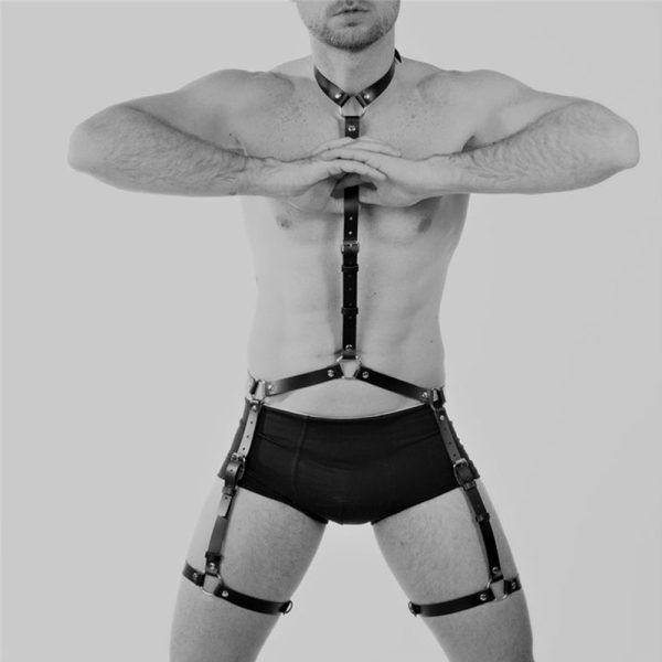New sexy men's leather wearing restraint belt sexy hollow binding belt sex tools spot - Image 4