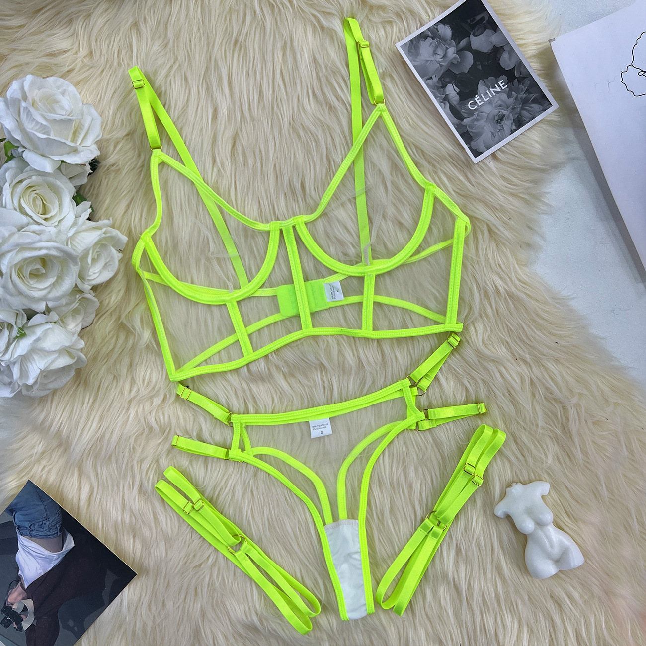 Fluorescent Mesh Lingerie Set: Sexy See-Through European Fashion - Image 5