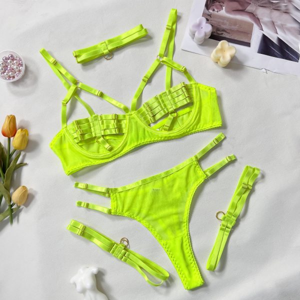 DIER European and American Explosive Fashion Stitching Strap Complex Heavy Craft Sexy Underwear 4-piece Set - Image 7