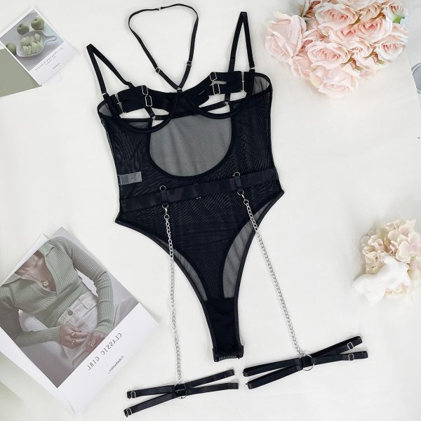 DIER European and American Explosions Mesh Stitching Backless Sexy Chain Strap Jumpsuit Women's Sexy Underwear - Image 6