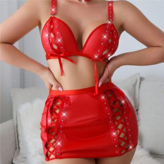 European and American sexy underwear sexy leather strap hollow split temptation sexy uniform suit