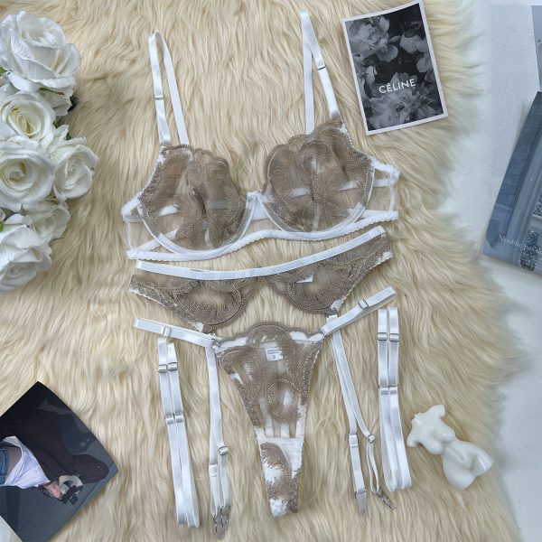 Dier European and American Sexy Popular Sexy Temptation Mesh Heavy Embroider Bra Set - Image 8