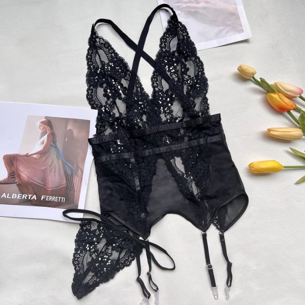 Deere  Europe and the United States new sexy lingerie lace perspective temptation jumpsuit women - Image 6