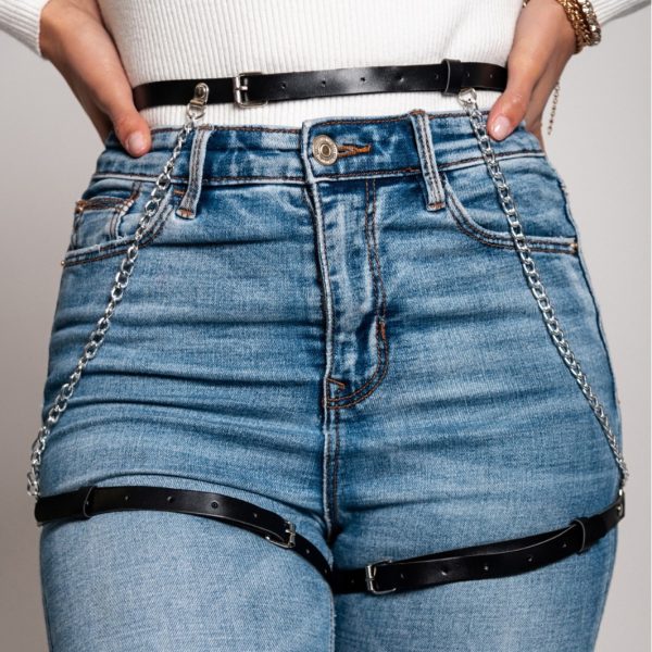 SM leather binding pants suit leg ring belt handcuffs integrated popular jewelry strap sexy leather hip cuff - Image 3