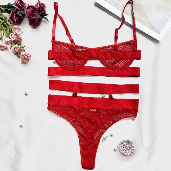 Deer AliExpress  Explosions Mesh Grid Stitching Perspective Slim Sling Sling 3-piece Sexy Suit - Image 6