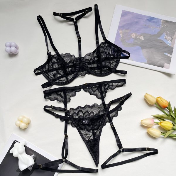 DIER Europe and the United States hot multi-color lace sexy underwear women sexy eyelash pajamas bra three-piece set - Image 7