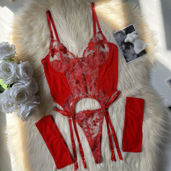 Sexy Temptation Mesh Heavy Industry Embroidery Mesh Pack 3-piece Bra suit - Image 7