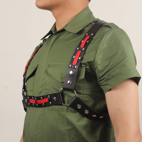 hot sale Amazon adult supplies supply red leather multi-rivet double rings personalized backpack chest strap - Image 4