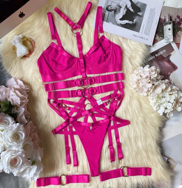 DIER European and American Sexy Bundled Heavy Industry Straps Halter Gathering Sexy Intimates Set - Image 7