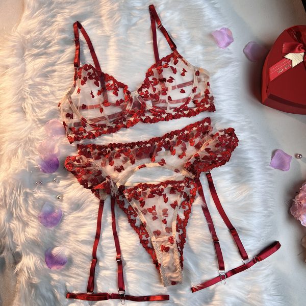 DIER European and American  Love Heavy Industry Embroidery Stitching Strap Lingerie Lingerie Lingerie Kit - Image 6