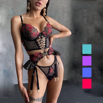Dier New Multicolor Embroidered Sexy High Quality Sex Ladies Underwear Lace Bra Panty Set