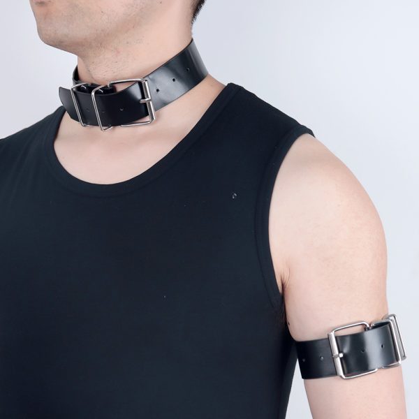 Sex toys men's neck band arm ring artificial leather neck collar BDSM metal ring neck binding band - Image 3