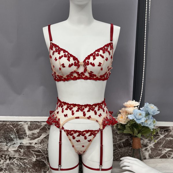 DIER European and American  Love Heavy Industry Embroidery Stitching Strap Lingerie Lingerie Lingerie Kit - Image 7