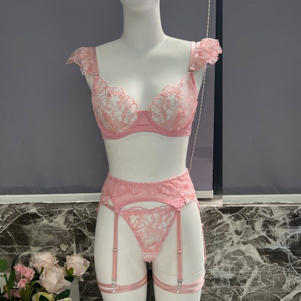 Dier Sexy Sexy Lingerie Embroider Perspective Mesh Loaded 5-Piece Bra Set - Image 9