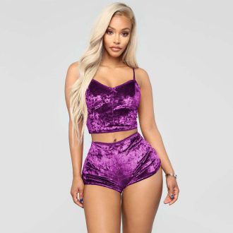 Europe and the United States sexy home clothing V-neck velvet suspender set foreign trade sexy underwear wholesale