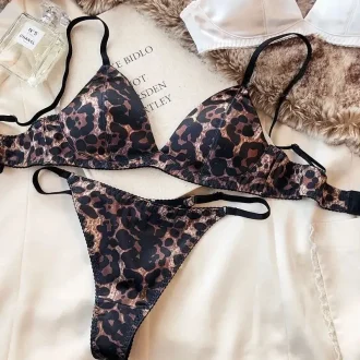 European and American French sexy satin triangle cup underwear thin without steel ring comfortable T pants bra suit
