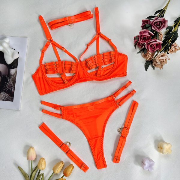 DIER European and American Explosive Fashion Stitching Strap Complex Heavy Craft Sexy Underwear 4-piece Set - Image 10
