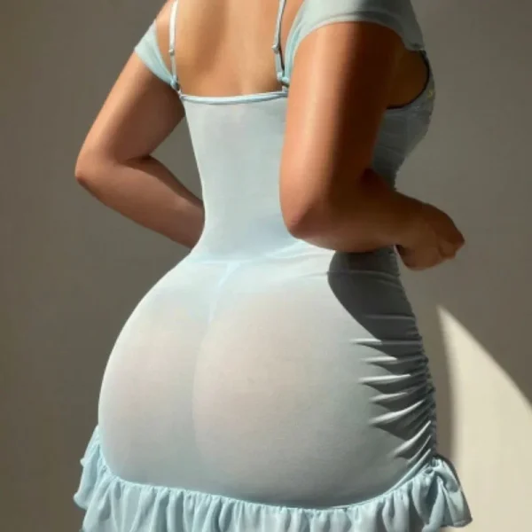 Europe and the United States embroidered pure desire mesh suspenders skirt perspective temptation bead chain sexy underwear suit - Image 4