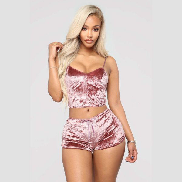 Europe and the United States sexy home clothing V-neck velvet suspender set foreign trade sexy underwear wholesale - Image 3