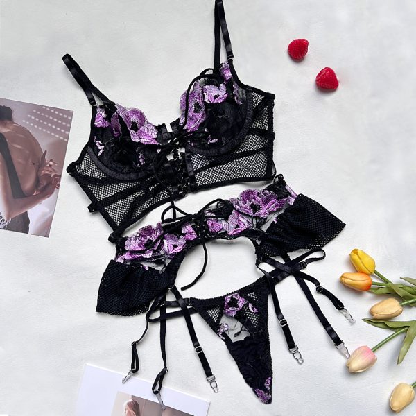 Dier New Multicolor Embroidered Sexy High Quality Sex Ladies Underwear Lace Bra Panty Set - Image 7
