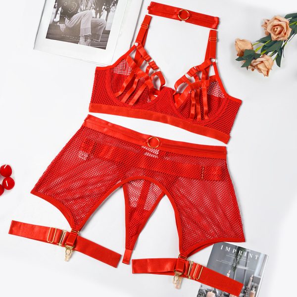European and American sexy new  fishing net bra sexy underwear set - Image 7