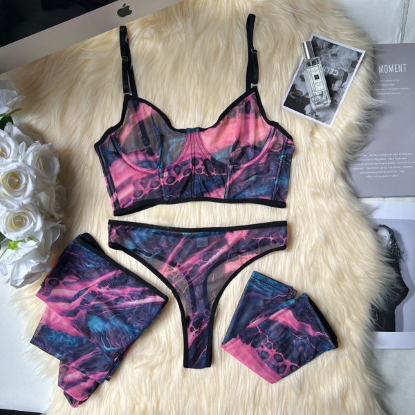 DIER New Product Tie-dye Sexy Lingerie 4-piece Short Vest Gloves Stockings Party Sexy Outer Wear Set - Image 7