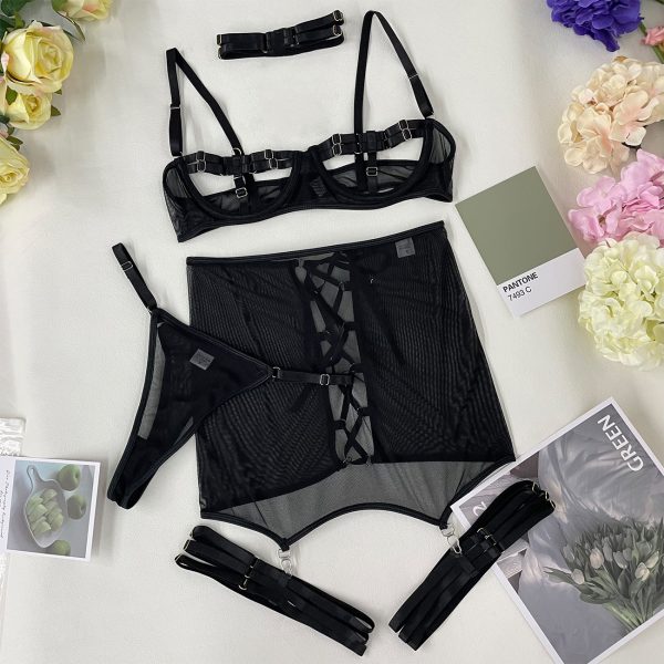 Deer European and American Explosions New Women's Fashion Mesh Comfortable Sexy Underwear with Steel Ring Gathering 5-piece Set - Image 6