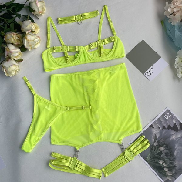 Deer European and American Explosions New Women's Fashion Mesh Comfortable Sexy Underwear with Steel Ring Gathering 5-piece Set - Image 8