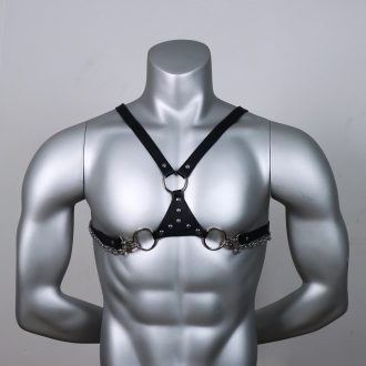 European and American men's gentleman leather strap personality Black sexy shoulder strap chain decoration strap manufacturers