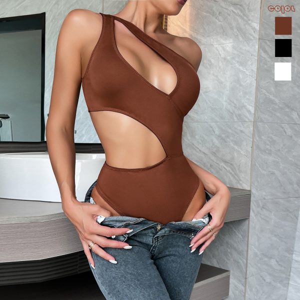 DIER new solid color sexy backless slant shoulder openwork jumpsuit outerwear
