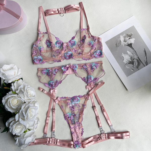 DIER European and American Heavy Industry Embroidery Stitching Strap Sexy Lingerie Sexy Underwear Kit - Image 6