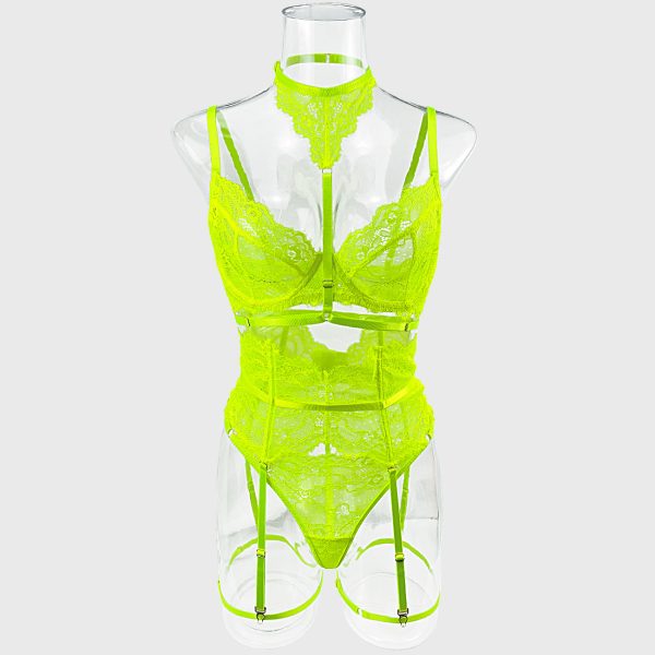 DIER European and American sexy lace neck strap stitching body shaping belt sling sexy bra 5 kit set - Image 7