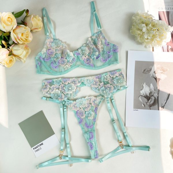 DIER fashion European and American heavy industry embroidery sexy lace suspenders underwear kit - Image 7