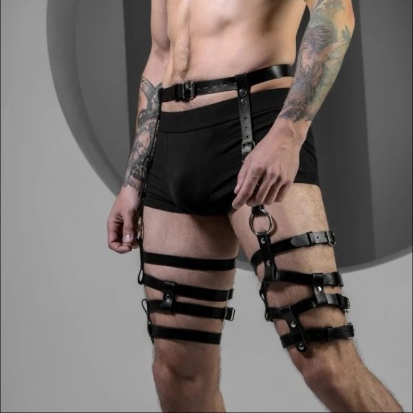 Men's sexy leather binding pants nightclub leather wear punk style leather belt one-piece pants one-piece delivery - Image 2