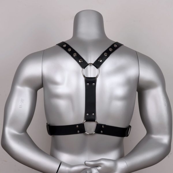 Men's strap men's clothes black ring binding performance props leather double row nail sexy clothing - Image 5