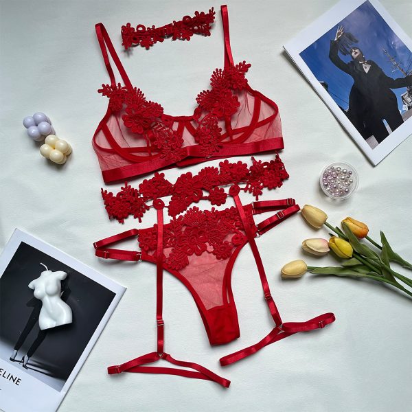 Deer European and American Summer Women's Sexy Lace Heavy Industry Water-soluble Lace Hollow-out Perspective Sexy Underwear Set - Image 9