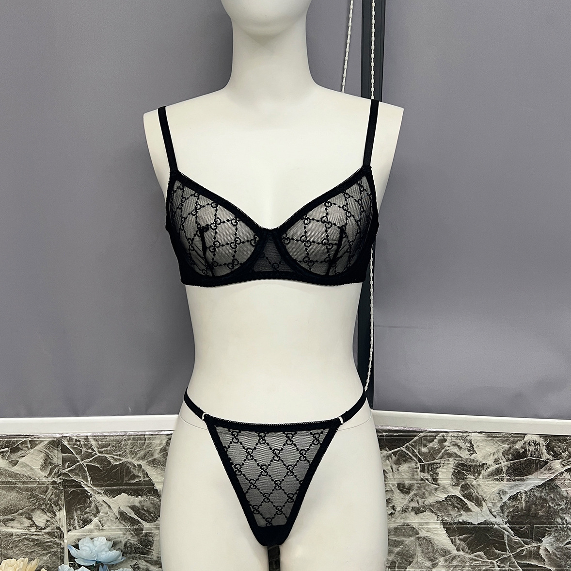 DIER Sexy Underwear French Bra Ultra-thin Mesh Fun suit - Image 9