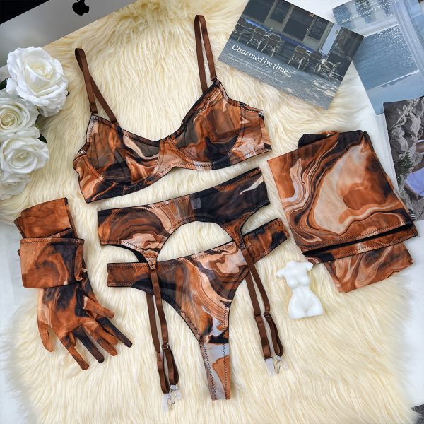 Dier European and American Ins Tie-Dye Sexy Intimates 5-Piece Set New Tie-Dye Sexy Intimates Sexy Kit - Image 5