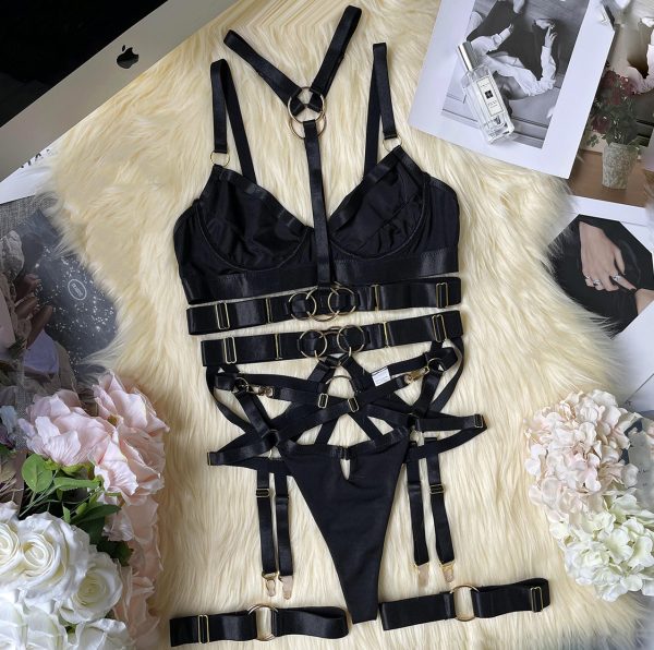 DIER European and American Sexy Bundled Heavy Industry Straps Halter Gathering Sexy Intimates Set - Image 6